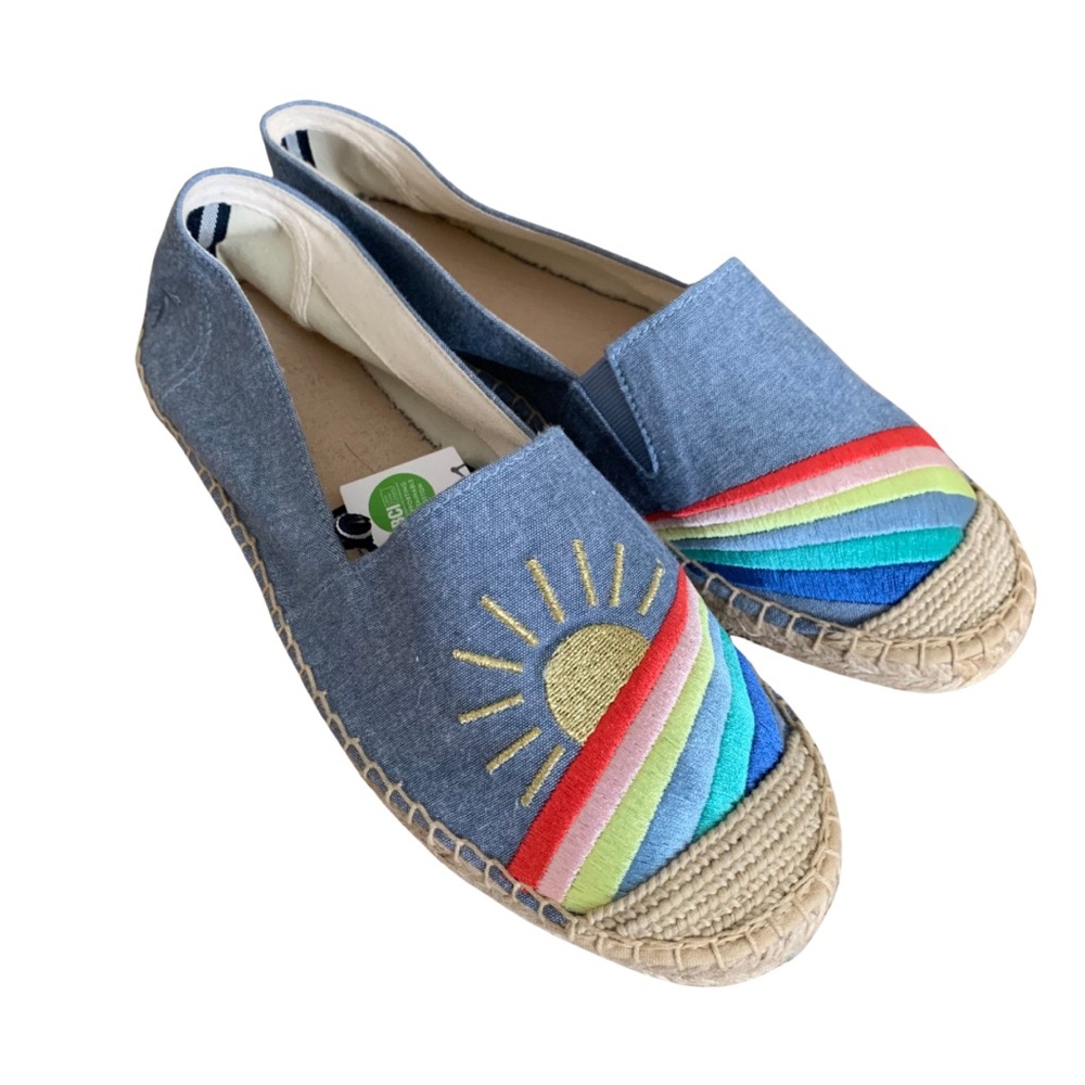 JOULES Sunshine Espadrilles Embroidered Chambray Size 9 NWT Rainbow Pride